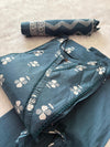 Teal Blue Cotton Printed Kurti Pant & Dupatta Set