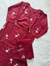 Red Cotton Printed Kurti Pant & Dupatta Set