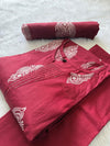Red Cotton Printed Round Neck Kurti Pant & Dupatta Set