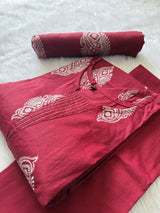Red Cotton Printed Round Neck Kurti Pant & Dupatta Set