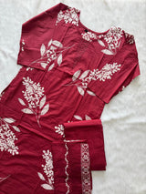 Raspberry Pink Cotton Printed Kurti Pant & Dupatta Set