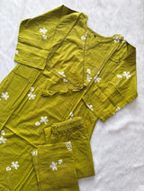 Olive Green Cotton Printed Kurti Pant & Dupatta Set