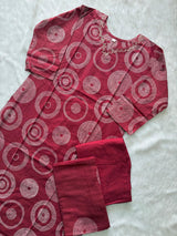 Red Cotton Printed Kurti Pant & Dupatta Set