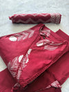 Maroon Cotton Printed Kurti Pant & Dupatta Set