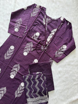 Purple Cotton Printed Kurti Pant & Dupatta Set