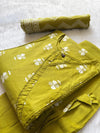 Olive Green Cotton Printed Kurti Pant & Dupatta Set