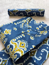 Steel Blue Printed Cotton Kurti Pant & Dupatta Set