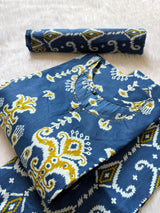 Steel Blue Printed Cotton Kurti Pant & Dupatta Set