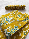 Mustard Yellow Round Neck Printed Cotton Kurti Pant & Dupatta Set