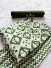 Olive Green Geometric Printed Cotton Kurti Pant & Dupatta Set