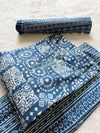 Blue Printed Cotton Round Neck Kurti Pant & Dupatta Set for Women