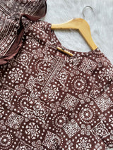 Brown Printed Cotton Kurti Pant & Dupatta Set for Women