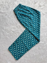 Teal Blue Floral Printed Cotton Kurti Pant & Dupatta Set