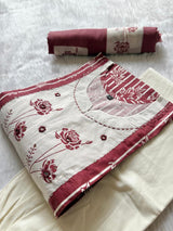 Pink Floral Printed Cotton Kurti Palazzo & Dupatta Set