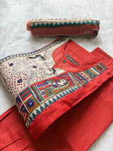 Red Cotton Kurti Palazzo & Printed Dupatta Set