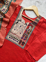 Red Cotton Kurti Palazzo & Printed Dupatta Set