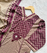 Mauve & Beige Printed Cotton Kurti Pant & Dupatta Set