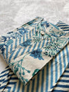 Off White & Royal Blue Floral Print Cotton V-Neck Kurti Pant Set