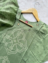Sage Green Bandhej Discharge Print Cotton Kurti Pant & Dupatta Set