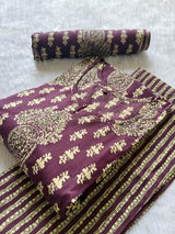 Cotton Printed Kurti Pant & Dupatta Set - Purple