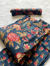 Floral Printed Cotton Kurti Pant & Dupatta Set - Blue