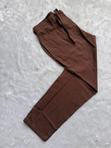 Embroidered V-Neck Cotton Kurti Pant & Printed Dupatta Set - Chocolate Brown