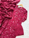 Magenta Premium Muslin Floral Printed Kurti Pant & Dupatta Set
