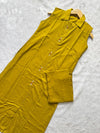 Mustard Yellow Cotton Embroidered Sleeveless Collared Kurti with Straight Pant - Cord Set