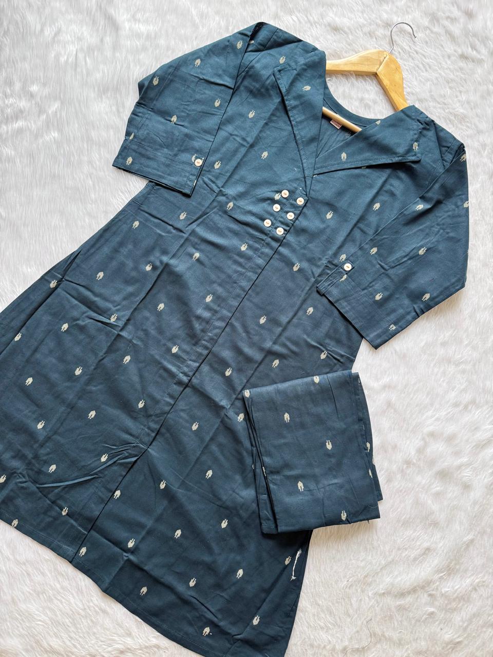 Slate Blue Cotton A-Line Co-ord Set