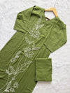 Olive Green Cotton Thread Work Co-ord Set