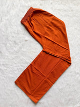 Rust Orange Appliqué Work Cotton Kurti Pant Dupatta Set