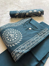 Teal Blue Cotton Kurti Pant Dupatta Set