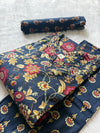 Round Neck Floral Printed Cotton Kurti Pant Dupatta Set - Blue