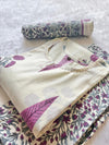 Round Notch Neck Floral Printed Cotton Kurti Pant Dupatta Set
