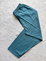 Teal Blue Palm Tree Printed Mirror Work Cotton Kurti Pant Dupatta Set