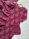 Floral Printed Mirror Work Neck Cotton Kurti Pant Dupatta Set - Wine
