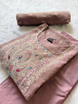 Mauve Tissue Shimmer Silk Embroidered Kurti Pant Dupatta Set