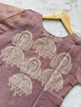 Mauve Tissue Shimmer Silk Embroidered Kurti Pant Dupatta Set