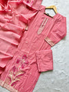 Pink Tissue Shimmer Silk Embroidered Kurti Pant Dupatta Set
