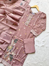 Dusty Pink Pure Tissue Shimmer Silk Embroidered Kurti Pant Dupatta Set
