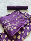 Purple Floral Printed Kurti Neck Work Pant Dupatta Set