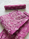 Magenta Floral Printed Cotton Kurti Pant Dupatta Set