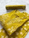 Lemon Yellow Floral Printed Kurti Neck Work Pant Dupatta Set