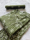 Olive Green Cotton Kurti Pant Dupatta Set for Women