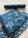 Blue Cotton Kurti Pant Dupatta Set for Women