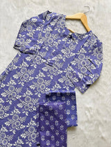 Lavender Floral Printed Cotton Kurti Pant Dupatta Set