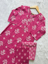 Pink Cotton Kurti Pant Dupatta Set for Women
