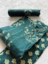 Teal Green Floral Printed Kurti Neck Work Pant Dupatta Set