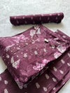 Plum Floral Printed Cotton Kurti Pant Dupatta Set