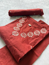 Rust Orange Cotton Embroidered Kurta Pant with Dupatta Set for Women